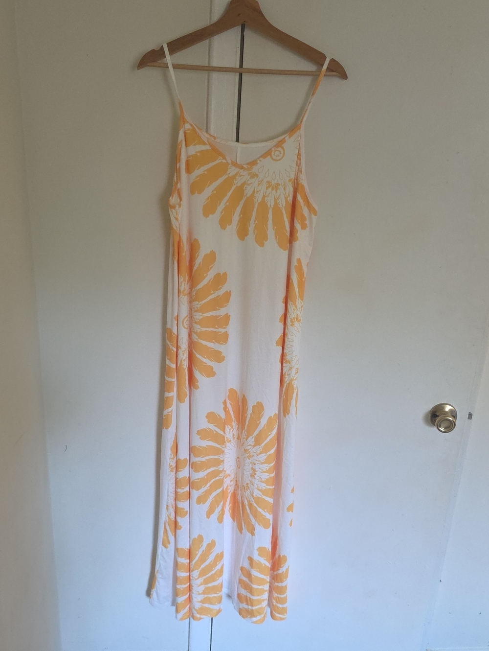 Sleeveless White and Orange Maxi Dress